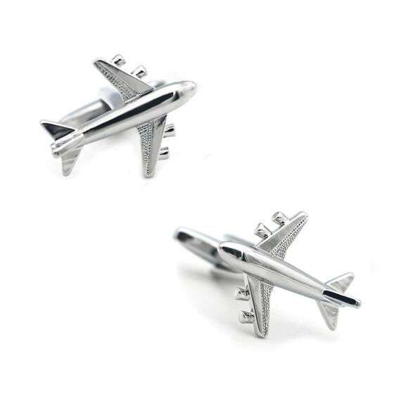 Silver tone Airplane Aviator Cufflinks for Men – Pilot, Traveler - Picture 5 of 5